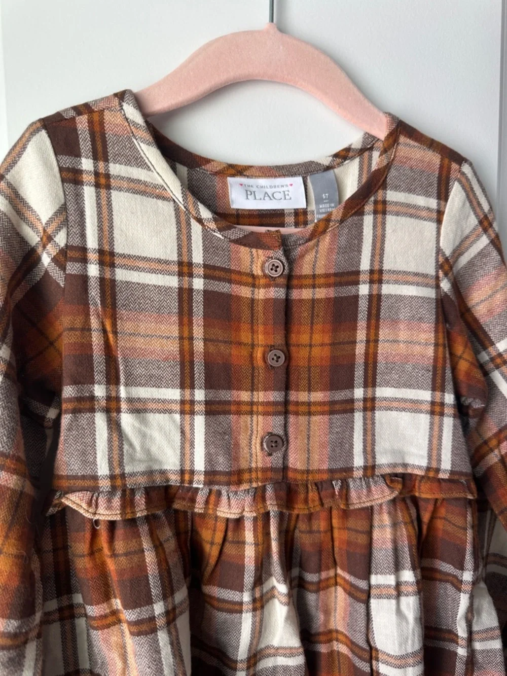 The Children's Place Brown Cream Plaid Tiered Dress - Picture 3 of 4